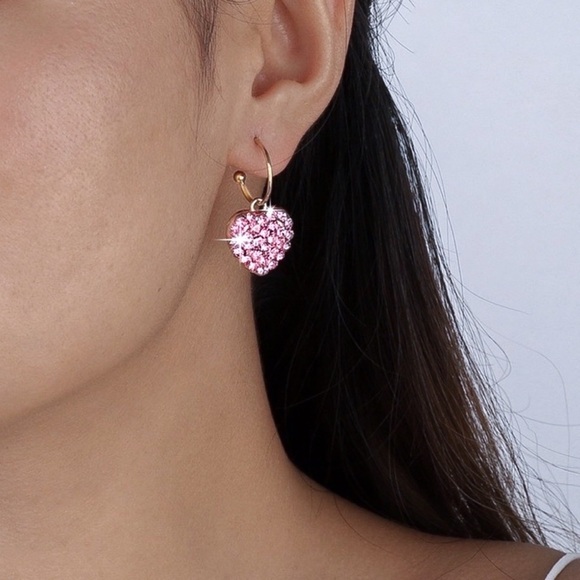 Any 2/$20! Gold Pink Crystal Pave Heart Earrings - Picture 1 of 5